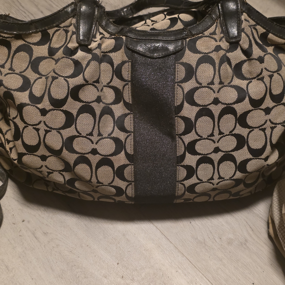 2 Coach Black and Tan Signature Shoulder Bags - Picture 4 of 11